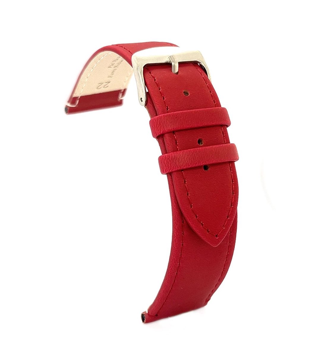 Horlogeband-horlogebandje-16mm-echt leer-zacht-rood-plat-stalen gesp-soepel leer-16 mm