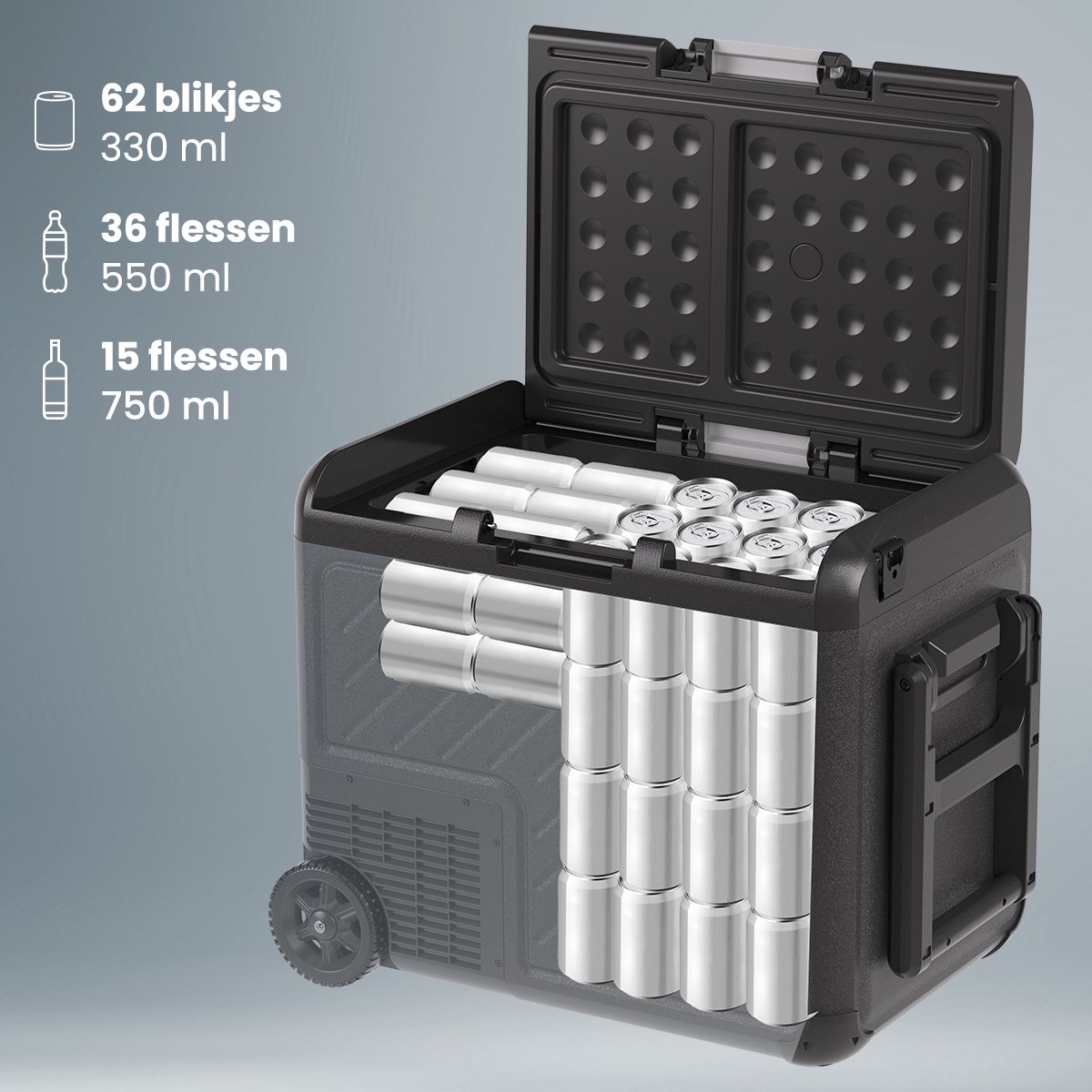 Auronic Elektrische Koelbox - Compressor - Met Wielen - 12V 230 Volt - Camping Koelkast - Auto - 50L - Frigobox - Zwart/Grijs – foto 7