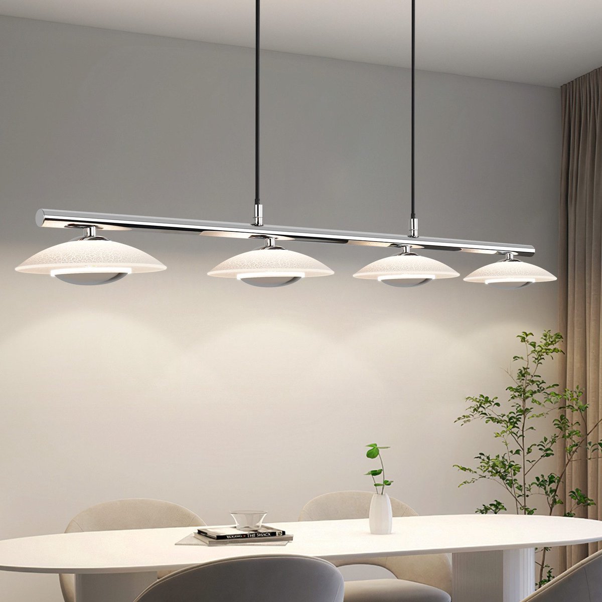NETTLIFE LED Hanglamp - chroomglas - 24W eetkamerlamp - moderne hanglamp - 4 lichts - 3000K warm wit - metaal - voor woonkamer | slaapkamer | keuken