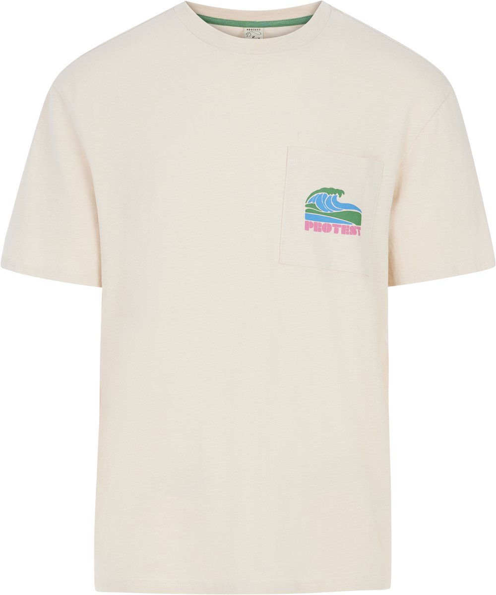 Protest Prtjake – T shirt Heren – Korte mouwen – Ronde hals – Borstzak Kitoffwhite