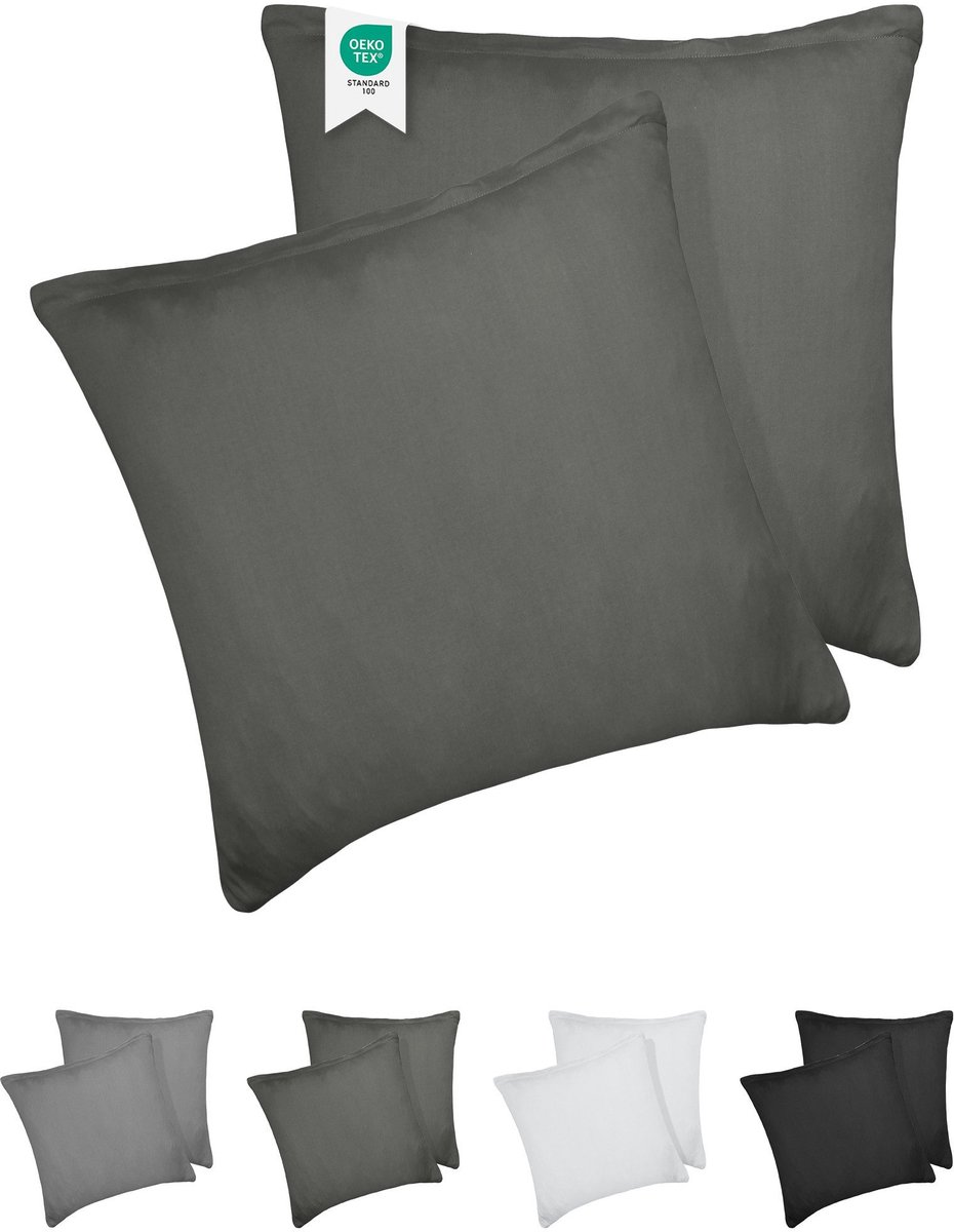 Barbons kussensloop 60x60 set van 2 - Jersey 165 g/m² kussenhoes - 100% Katoen - antraciet