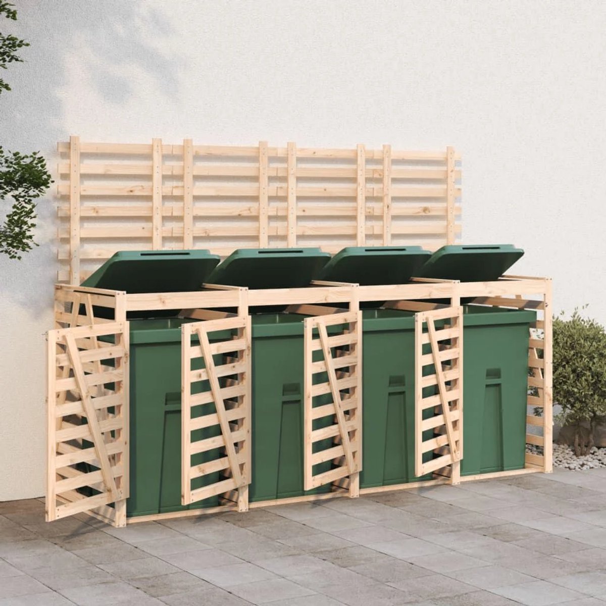 Kliko ombouw - UV-bestendig - Container - Berging - 4 Afvalbakken - Hout - Weerbestendig - Natuurlijk grenen