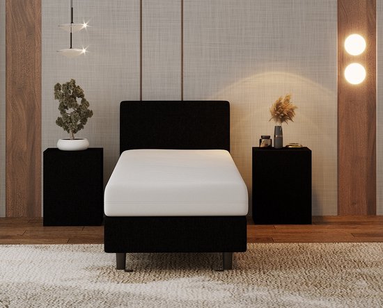 Nessa® - Sommier tapissier 80x200 Bjorn Zwart + Matelas à ressorts ensachés 20cm
