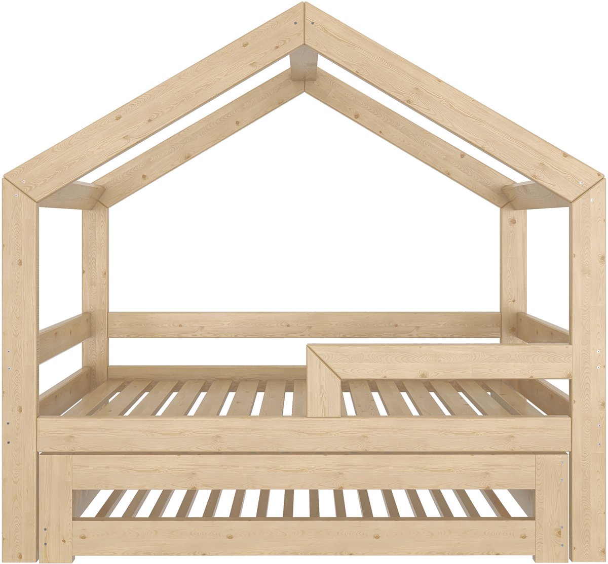 Need Sleep - Huisbed Kinderbed met uitschuifbaar logeerbed - houten uitschuifbed voor 2 kinderen - 180x90 / 160x80 cm - symmetrisch