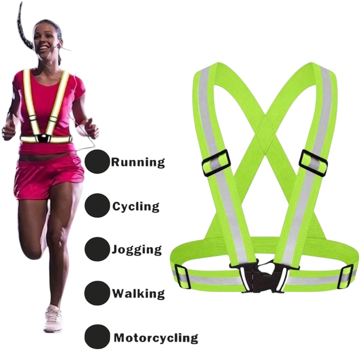 Twenty Two™ Reflecterende vest | groen | One size | Veiligheid reflecterend harnas | hardloop vest | hoge zichtbaarheid | verstelbare taille/schouder banden | hardlopen wandelen fietsen | zichtbaarheid in het donker | unisex