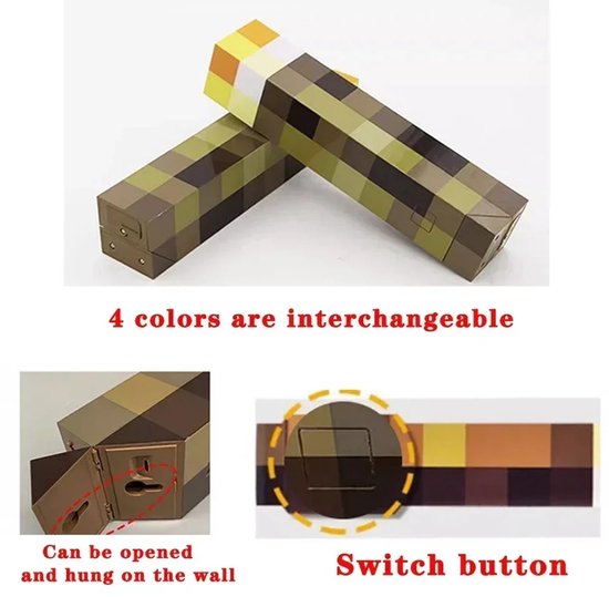 MineCraft - Nacht - Lamp - 4 Kleuren - Torch - Verlichting - Game - Zaklamp - Brownstone - LED - Nachtlampje - USB - Oplaadbaar - Slaapkamer - Decoratie - Tafellamp - Cadeaulamp - Voor - Kinderen - Bedlampje - MineCraftion - Movie van Merkloos — afbeelding 4