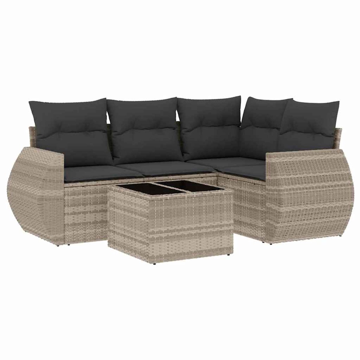 The Living Store 5-delige Loungeset met kussens poly rattan lichtgrijs - Loungebank - Lounge Set - Tuinbank - Buitentijnen - Tuinmeubelen