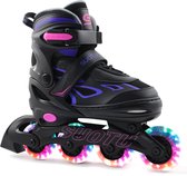 Suotu Skeelers - Inlineskates Verstelbaar - Skeelers meisjes en jongens - Maat: EUR 32-36 - lichtgevende wielen - S79 - Zwart/Roze - M
