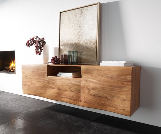 Commode New Live Edge acacia naturel 175 2 portes 2 tiroirs 1 compartiment flottant
