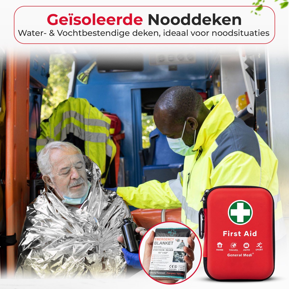 General Medi Verbanddoos Thuis 170-delig Rood - EHBO Kit met Nooddeken - Waterdichte Tas voor Huis en Auto – foto 6