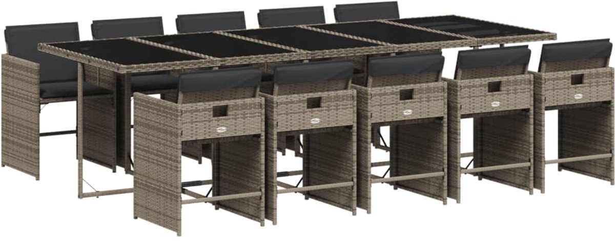The Living Store 11-delige Tuinset met kussens poly rattan grijs - Tuinmeubel Set - Buitentafel - Lounge Set - Eetkamerset - Ratten Meubel