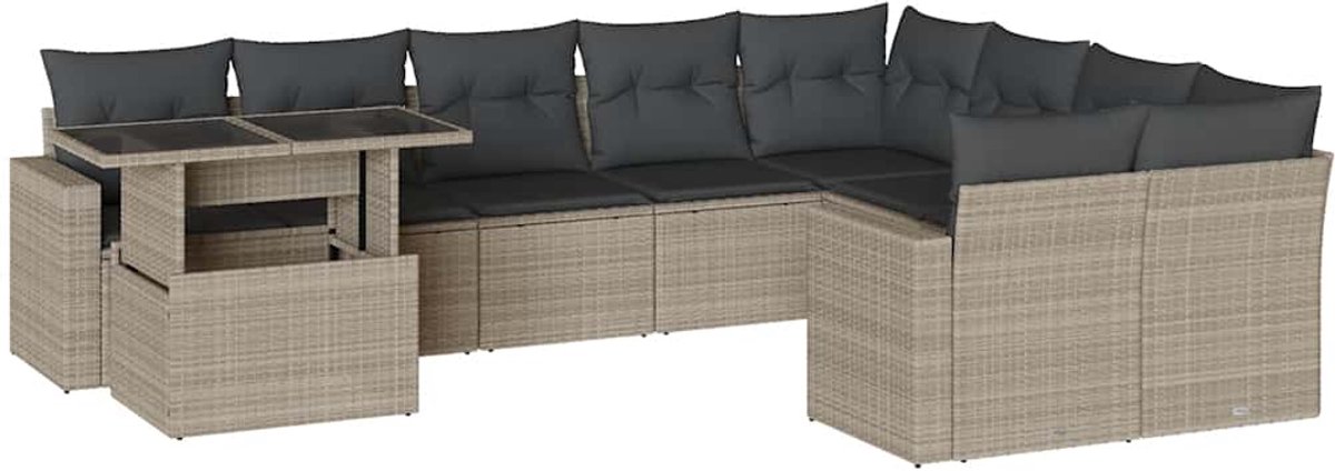 Poly rattan loungeset in lichtgrijs met kussens voor buiten - The Living Store.