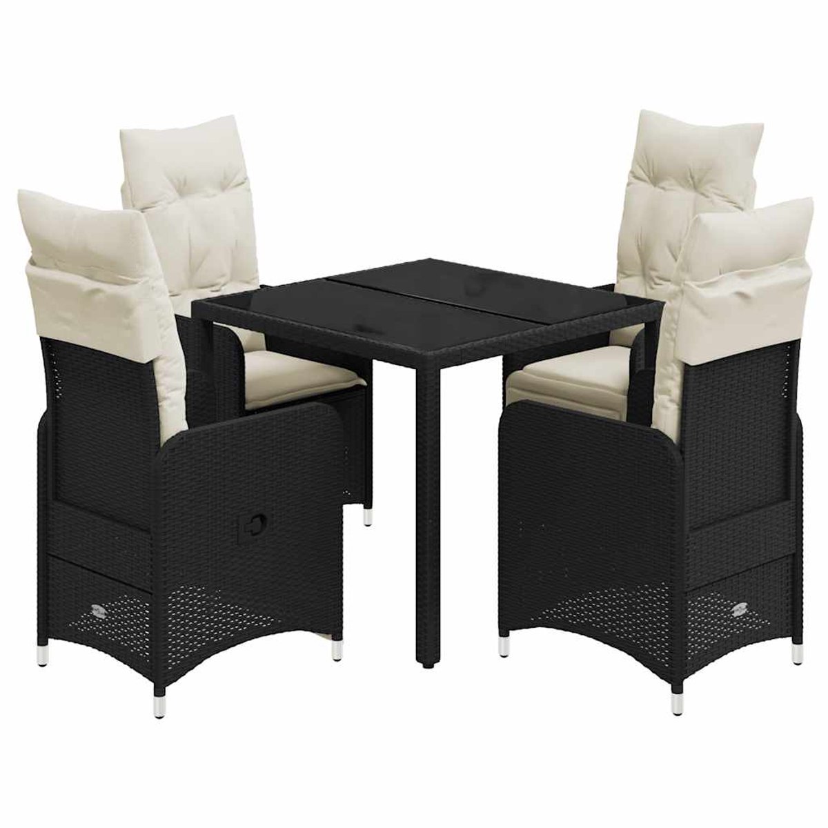 The Living Store 5-delige Bistroset met kussens poly rattan zwart - Tuinstoel - Bistroset - Buitendecoratie - Lounge Set - Terrasmeubilair