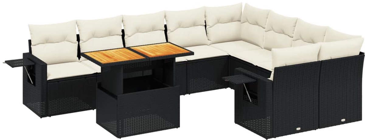 Zwarte poly rattan loungeset met kussens voor buiten - The Living Store.