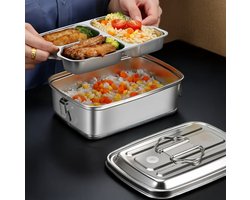 Dutchers® RVS Lunchbox 2000ml – Grote Broodtrommel – BPA-vrij & Lekvrij – Bento Box met Meerdere Vakken – Meal Prep Lunch Organizer – Ideaal voor School Werk, Picknick & Onderweg – Voor Kinderen & Volwassenen