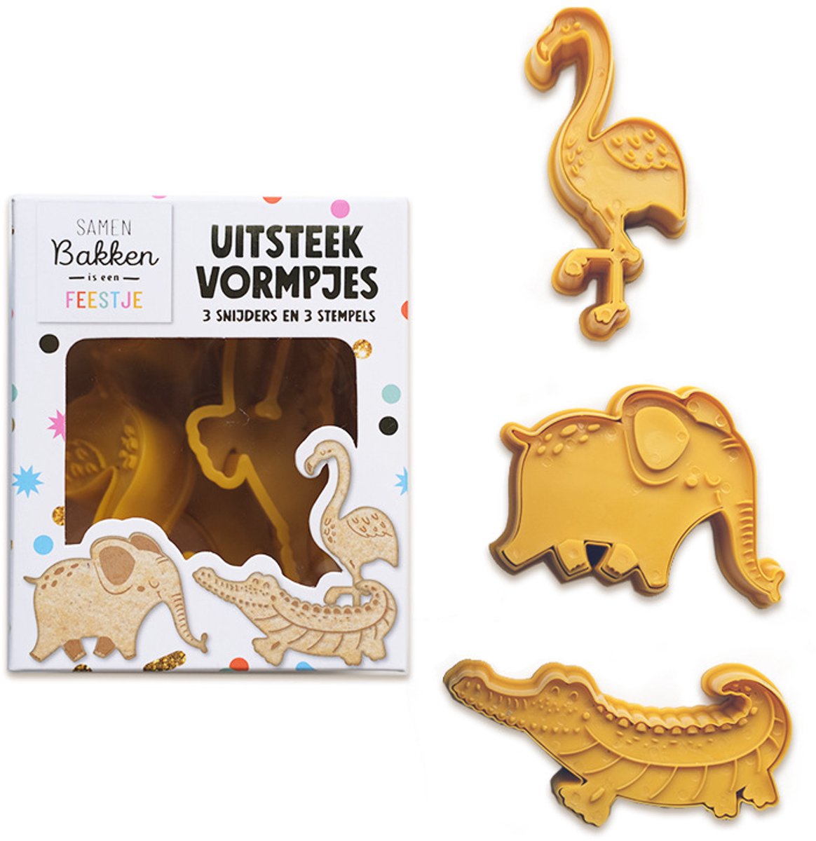Koekjes Uitsteekvormpjes Dieren - Krokodil - Flamingo - Olifant - Uitsteekvormen 3 Snijders - Stempels - Koekjes Bakken - Koekjes vormen - Cookie Cutter - Cookie Mould - Kinderen - Bakken - Cadeau