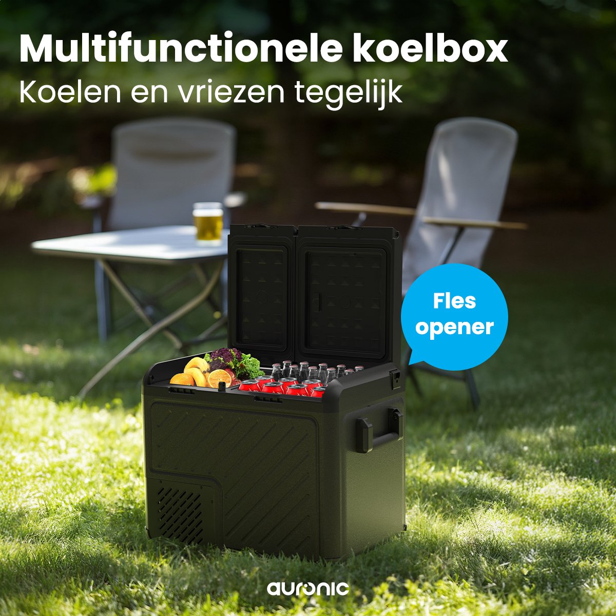 Auronic Elektrische Koelbox - Compressor - Twee Zones - 12V 230 Volt - Camping Koelkast - Auto - Vriezen en Koelen - 45L - Frigobox - Zwart/Grijs — afbeelding 2
