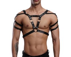 Sexy Heren Harnas Bovenlichaam – Verstelbaar Bondage Harnas - Kunstleer met Ringen – One Size - Erotiek & Bondage - Riem Voor Mannen - BDSM Sex Toys