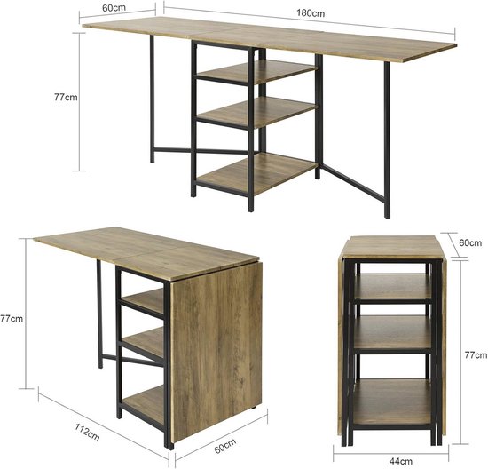 Opvouwbare Keukentafel met 3 Planken - Ruimtebesparende Eettafel voor Kleine Ruimtes - 180x60 cm van FurniEssentials — afbeelding 3