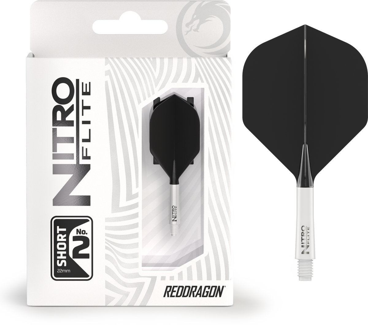 RED DRAGON Darts - Nitro Flite Flight & Shaft - Wit/Zwart - Kort