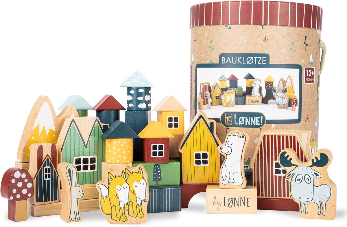 Houten Bouwstenen 56-delig - Kinderspeelgoed voor 1 Jaar en Oudere - Motoriekspeelgoed voor Kleintjes