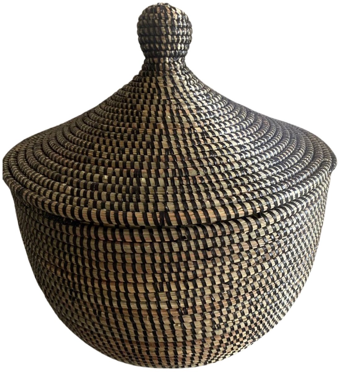 Teng zwart opbergmand met deksel - 30x28 cm - Handgemaakt