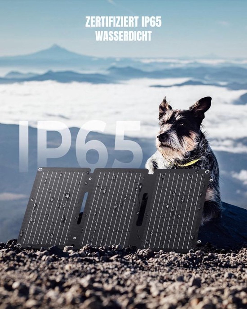 Luxe Draagbaar Zonnepaneel – Solar Charger – Opvouwbaar Zonnepaneel – IP65 Waterdicht – Powerbank – Zwart – foto 2