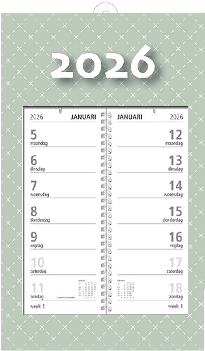 MGPcards - Omlegweekkalender 2026 - Week begint op maandag - 21 x 34 cm - Grijs groen
