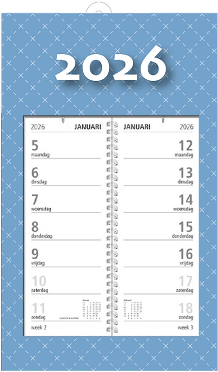 MGPcards - Omlegweekkalender 2026 - Week begint op maandag - 21 x 34 cm - Licht blauw