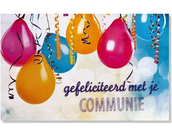 Communie Wenskaart Ballonnen - 12x17cm - Gevouwen kaart inclusief envelop - Communiekaart