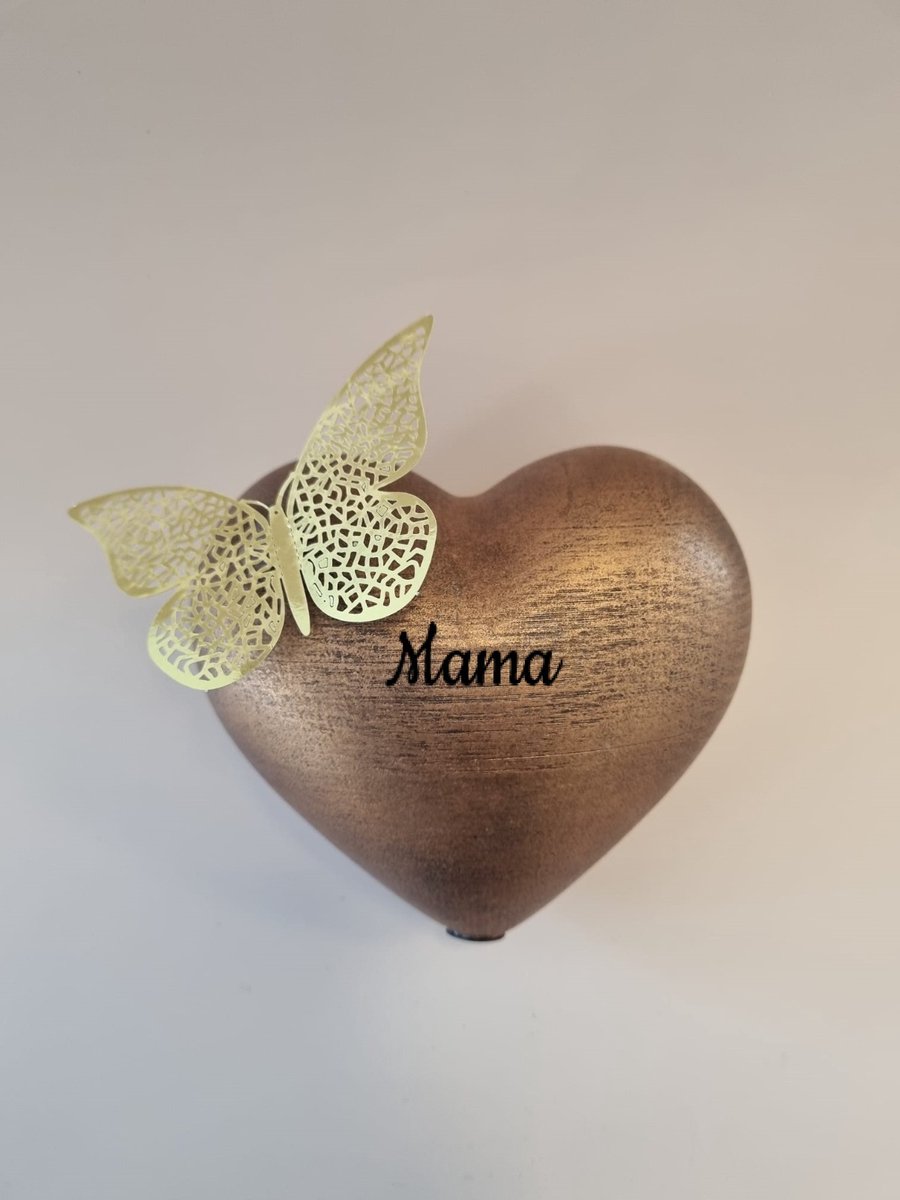 Urn hart met vlinder - mama - brons - 450 ml
