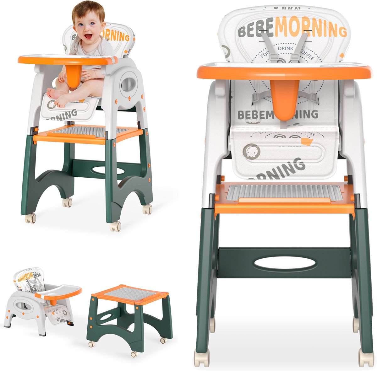 Image of 6-in-1 Kinderstoel Babystoel Verstelbare Eetstoel met Tafel en Rugleuning tot 50 kg