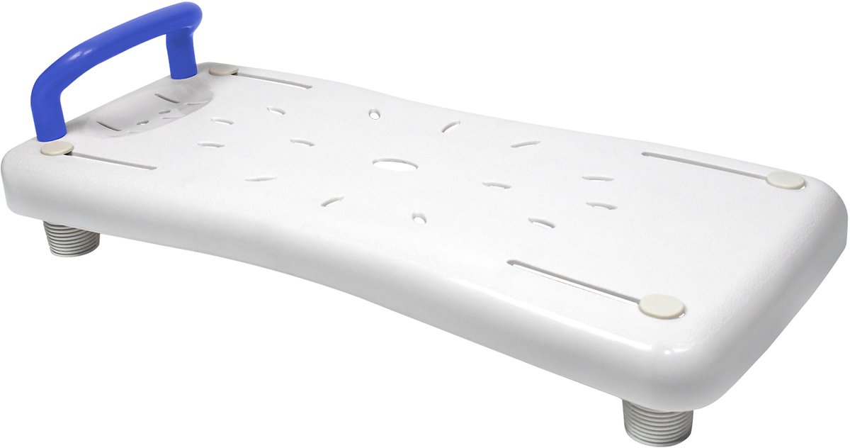 Aufun Badkuipzitje 70cm lang, Badkuipsit voor Senioren, Zitboard met Zeeprek en Handgreep, Stoel voor Badkamer, Blauw