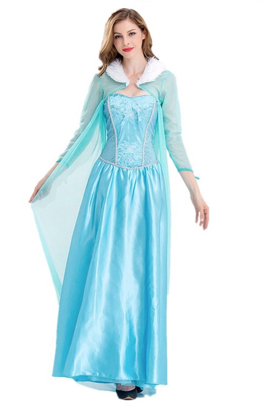 Joya Party® Verkleed Jurk Volwassenen | Blauwe Glamour Jurk | Carnaval Verkleedjurk Dames | Prinsessenjurk Vrouwen | ijsprinces | Carnavalskleding | Maat L