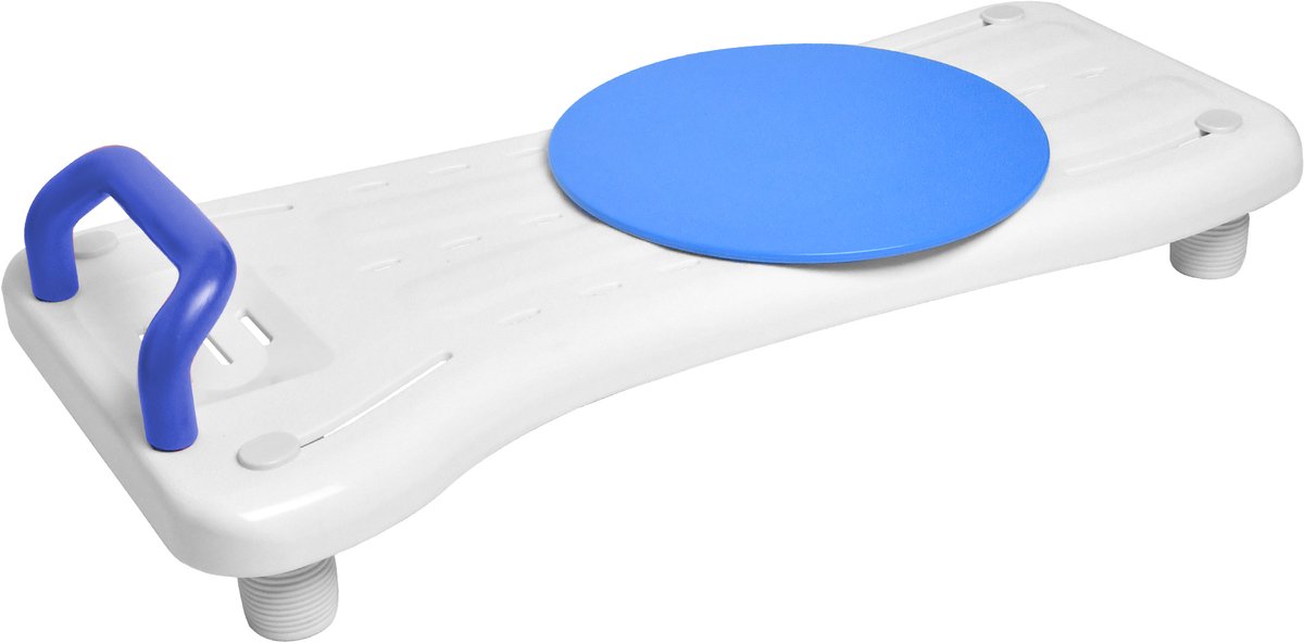 Aufun Badkuipzitje Badkuipsit voor Senioren, Volwassenen, Zitboard met Zeeprek, Draaischijf en Handgreep, Stoel voor Badkamer, Draagvermogen 150kg, ca. 75cm lang, Blauw