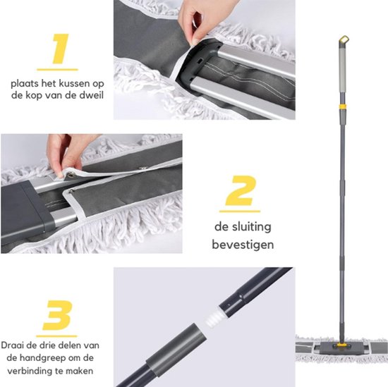 Commerciële Stofdweil - 80 cm Industriële Platte Mop Met Telescopisch Commerciële Stofdweil - 80 cm Industriële Platte Mop Met Telescopisch