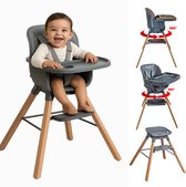 ComfyKidz® Twist 'n Sit | 360° Draaibare Kinderstoel – Meegroei Stoel met Houten Poten | Verwijderbaar Eetblad | Donkergrijs | vanaf 6 Maanden tot 3 Jaar