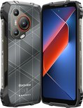 Zwart Blackview BL7000 smartphone, voorkant en achterkant getoond, met cameralens en scherm.