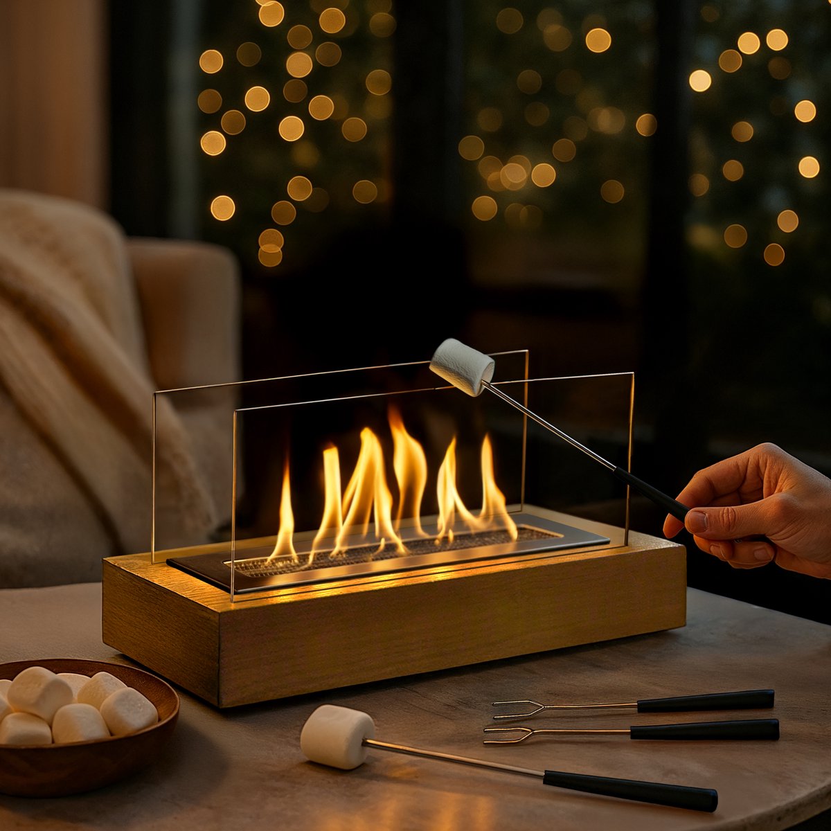 Bol.com Double T Concept® Juno Naturel - Bio Ethanol Sfeerhaard - Tafelhaard - Vuurkorf - Terrashaard - Verwarming - Natuurlijk ... aanbieding