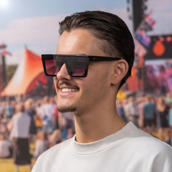 Zonnebril vierkant - Zonnebrillen - Festival bril - Rave bril - Glasses - Zwart - Grijs glas van Merkloos — afbeelding 3