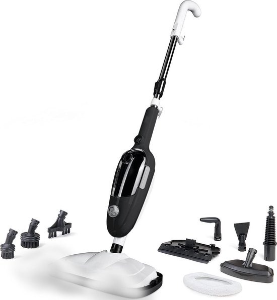 Stoomreiniger 2 in 1 - Handstomer - Vlekkenreiniger - Met 8 Opzetstukken en 4 Microvezeldoeken - Bank, Vloer, Badkamer en Tapijt Reinigen - Zwart