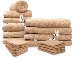 Miss Towels - Familieset - Zandkleur - 5 Sterren Hotelkwaliteit Handdoeken - Badlakens - Gastendoekjes - Washandjes - 6+4+4+6 stuks - Made in Portugal