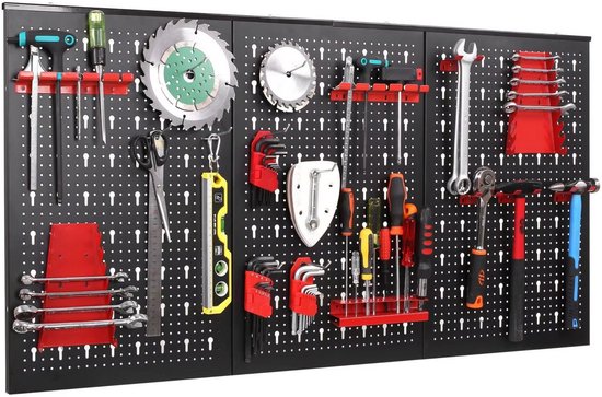 Gereedschapswand XL - Gereedschapskast - Rood - 120x60cm - Pegboard - Gereedschapsbord - Gereedschapwand - Gereedschap organizer - Metalen muur organizer - Tool organizer