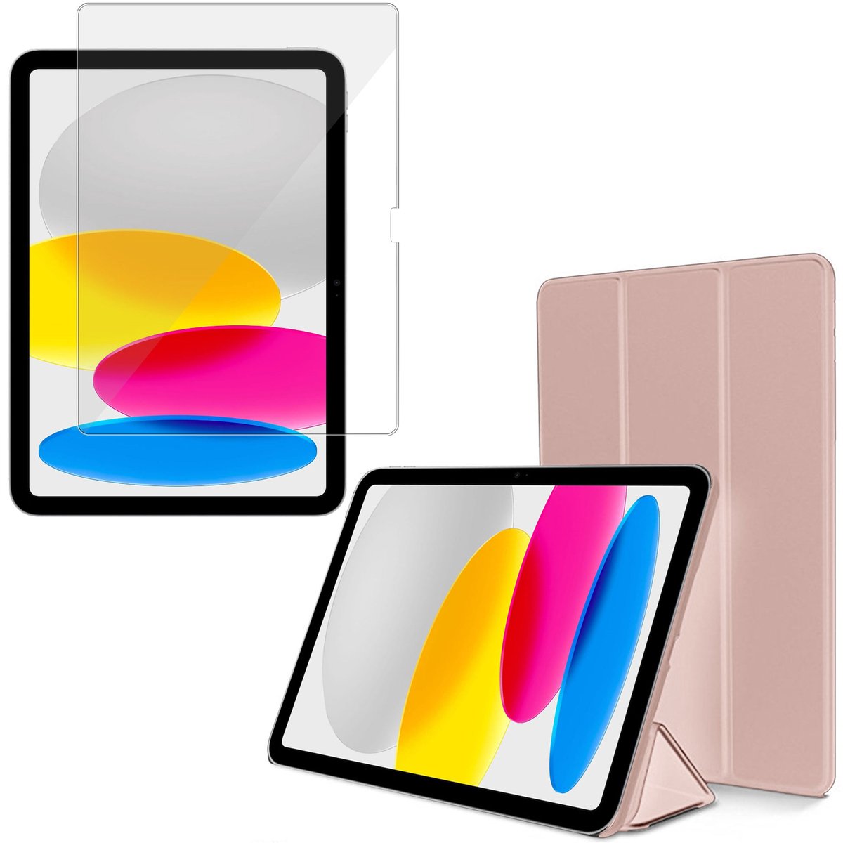 ChiGuard Hoesje & Screenprotector geschikt voor Apple iPad 2025 (A16) & 2022 10.9 10e Gen Hoesje – Gehard Glas - Shock Proof Hoesje – Smart Cover - Rose