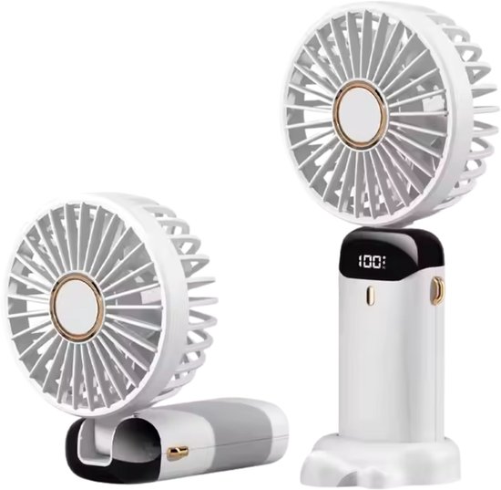Draagbare Handventilator USB Oplaadbaar 5 Snelheden Stil Compact Met Telefoonstandaard LED Display