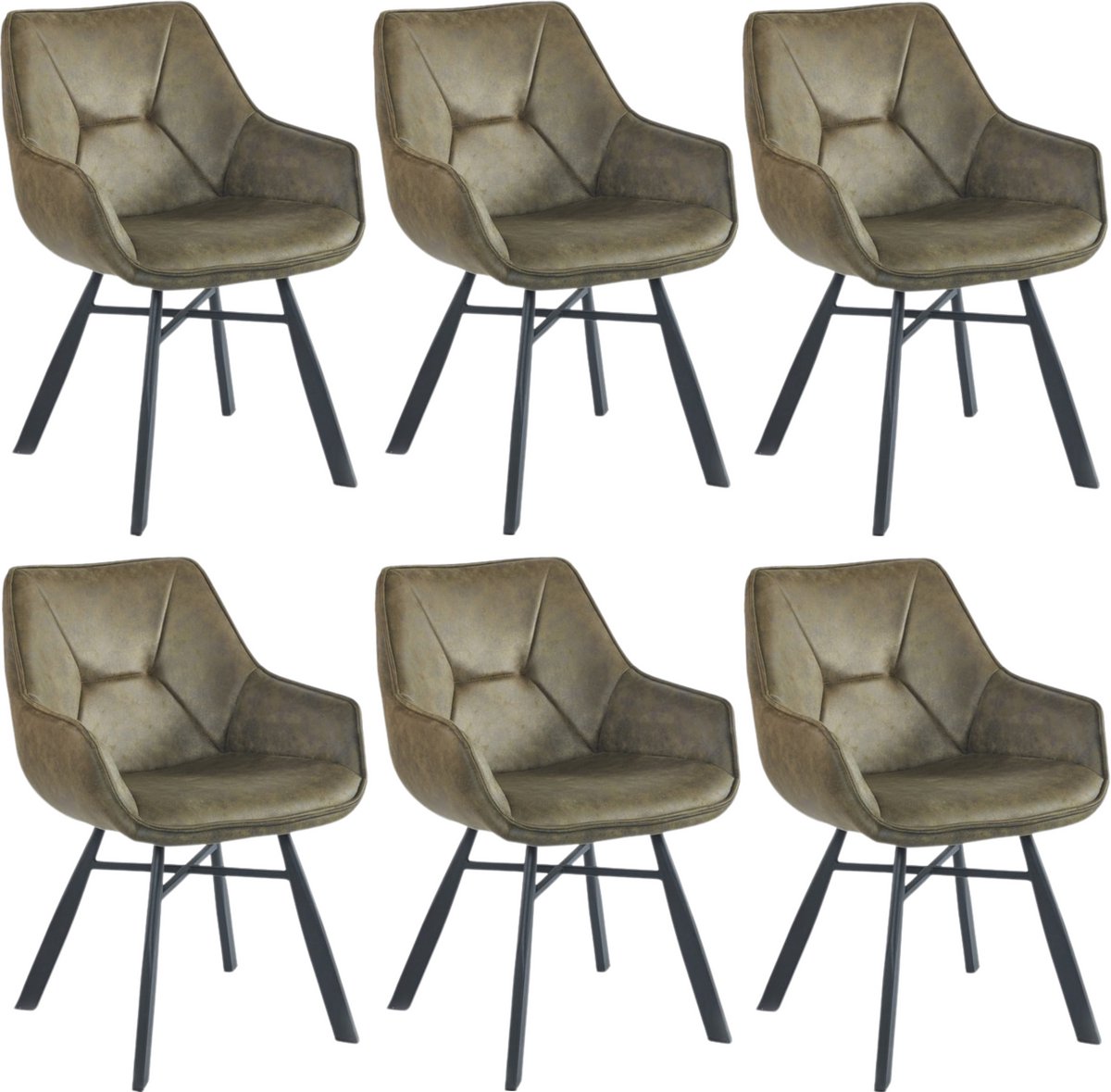 Colenis® - Solido Eetkamerstoel - Set van 6 - Groen - Microfiber Stof - Industrieel - Met