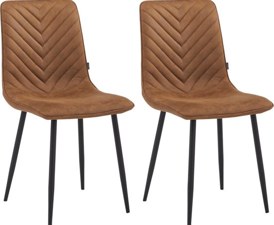 Colenis® - Senny Eetkamerstoel - Set Van 2 - Cognac - Microfiber - Industrieel - Eetkamerstoelen