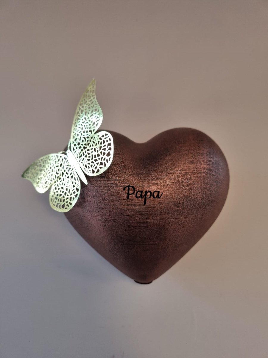 Urn hart met vlinder - papa - koper - 450 ml