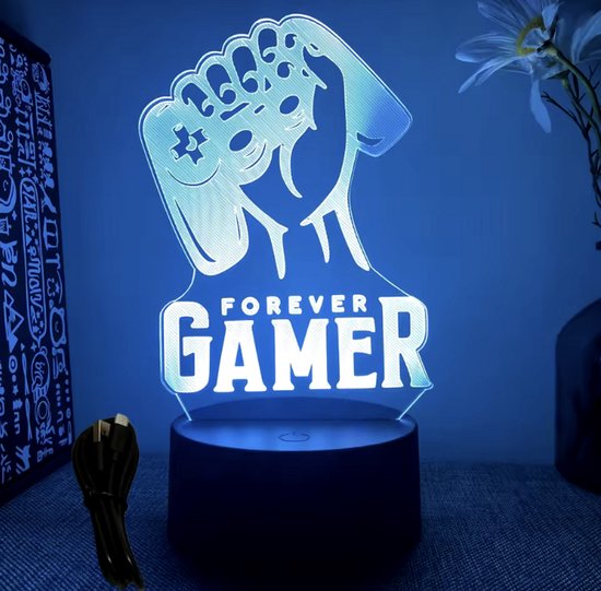 LED nachtlamp - LED lamp - Gamen - Forever Gamer - RGB - RGBW - USB - Led Lamp - Bureaulamp - Sfeer ver-lichting - van CHPN - Verstelbare kleuren