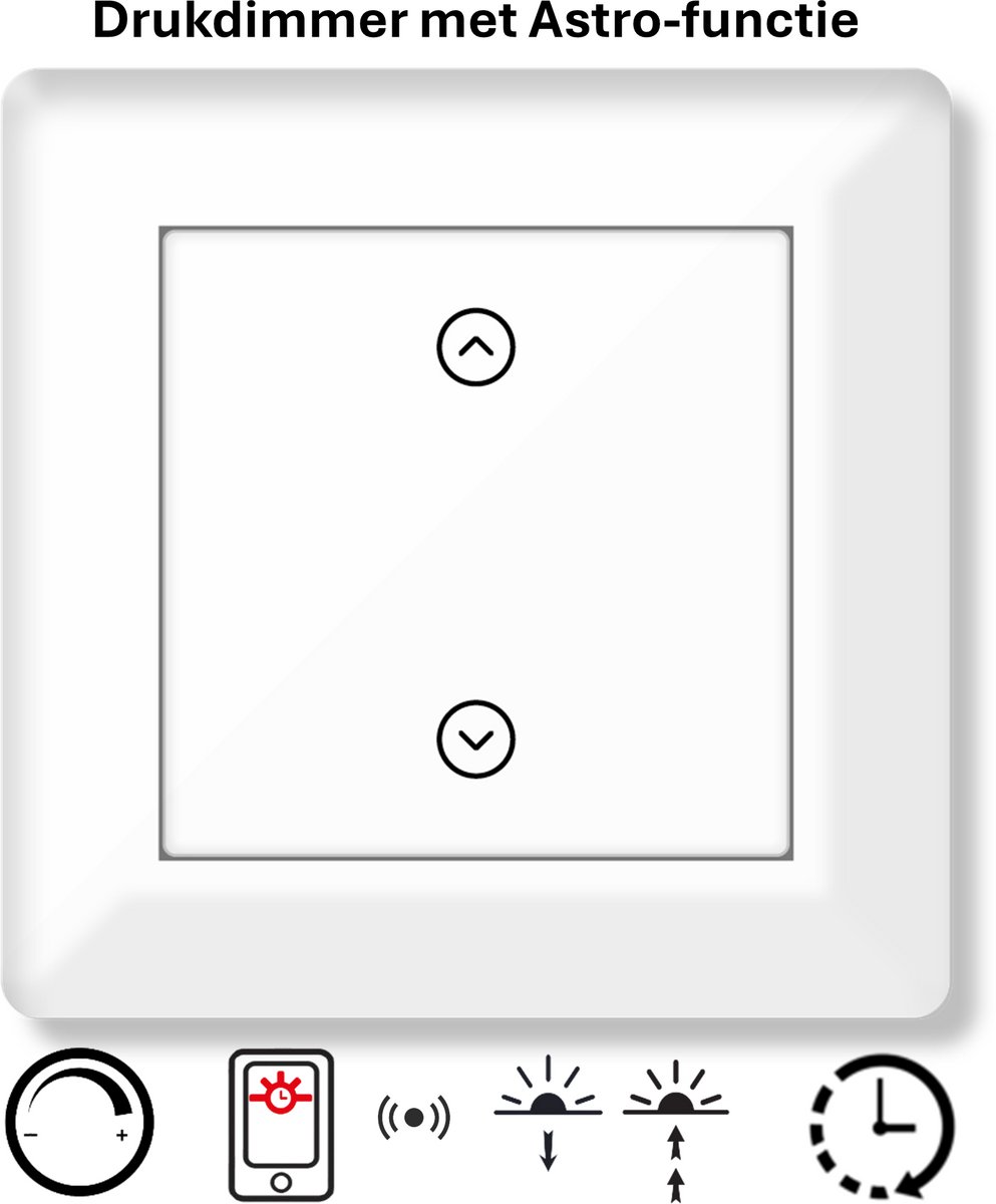 Freelux Drukknop | Astro Tijdschakelaar | Bluetooth | Led Dimmer | 230VAC - 500VA/2,1A | Pijlopdruk | Signaal wit glans